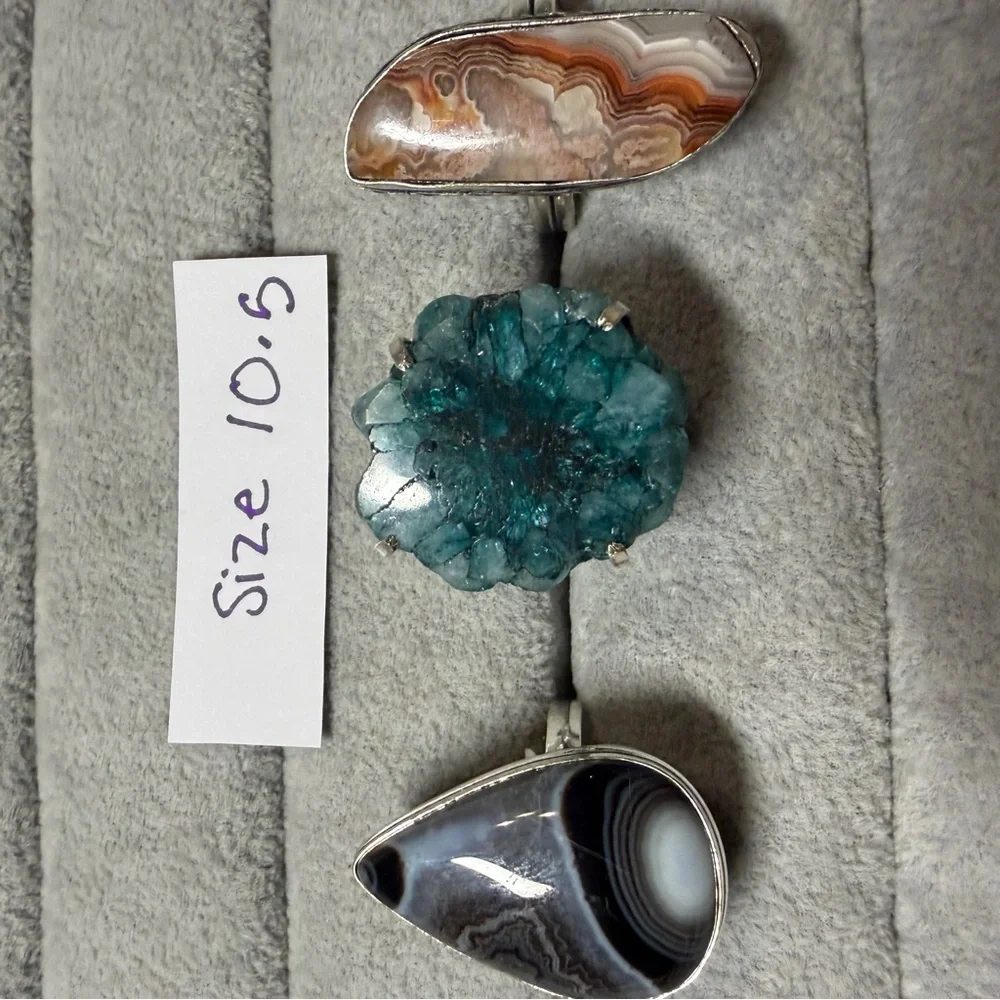 Lace agate or geode agate rings